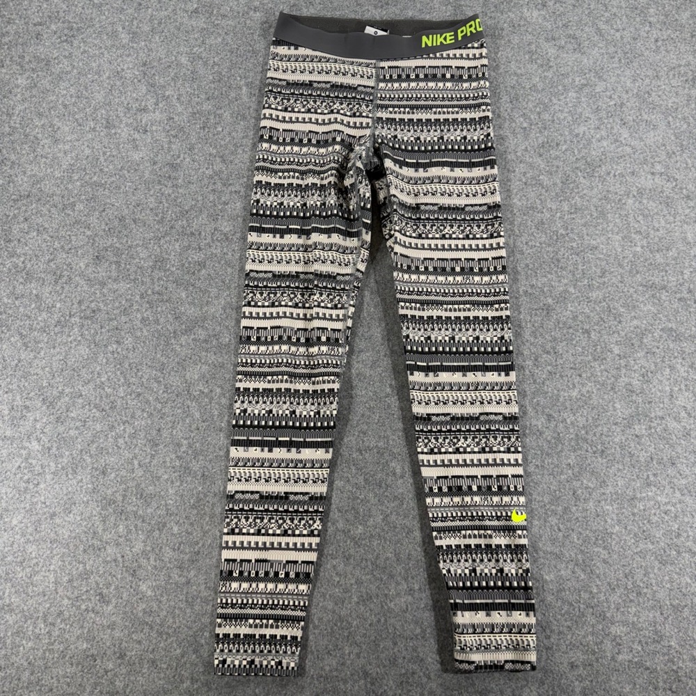 Nike Pro Dri-FIT Womens Medium Black White Geometric Pixel Print Leggings